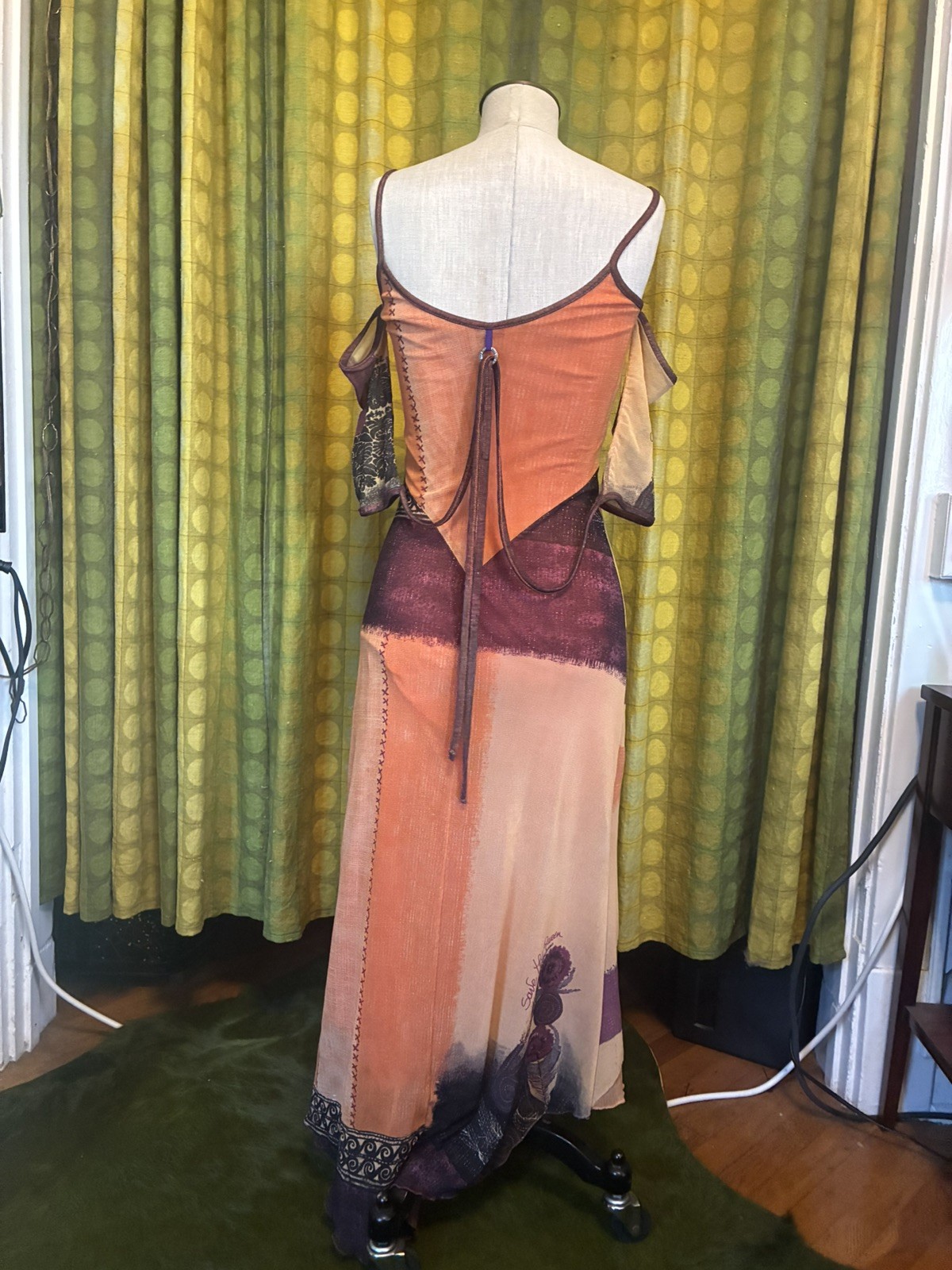 Y2K SAVE THE QUEEN Multicolor Mesh Layered Tattoo Print Maxi Strappy Dress M