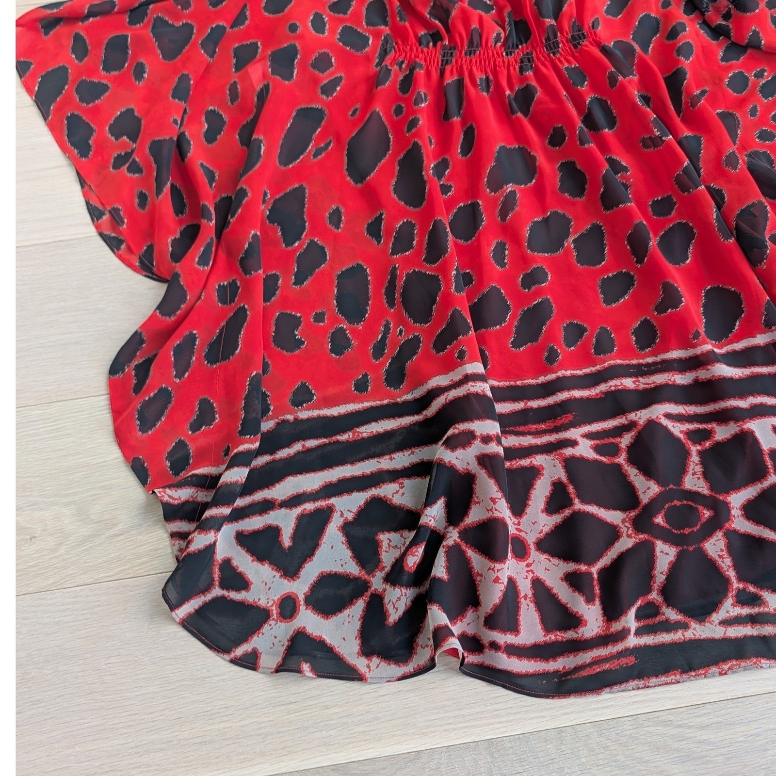 INC International Concepts Red Animal Print Kimono Sleeve Faux Wrap Dress Size 4