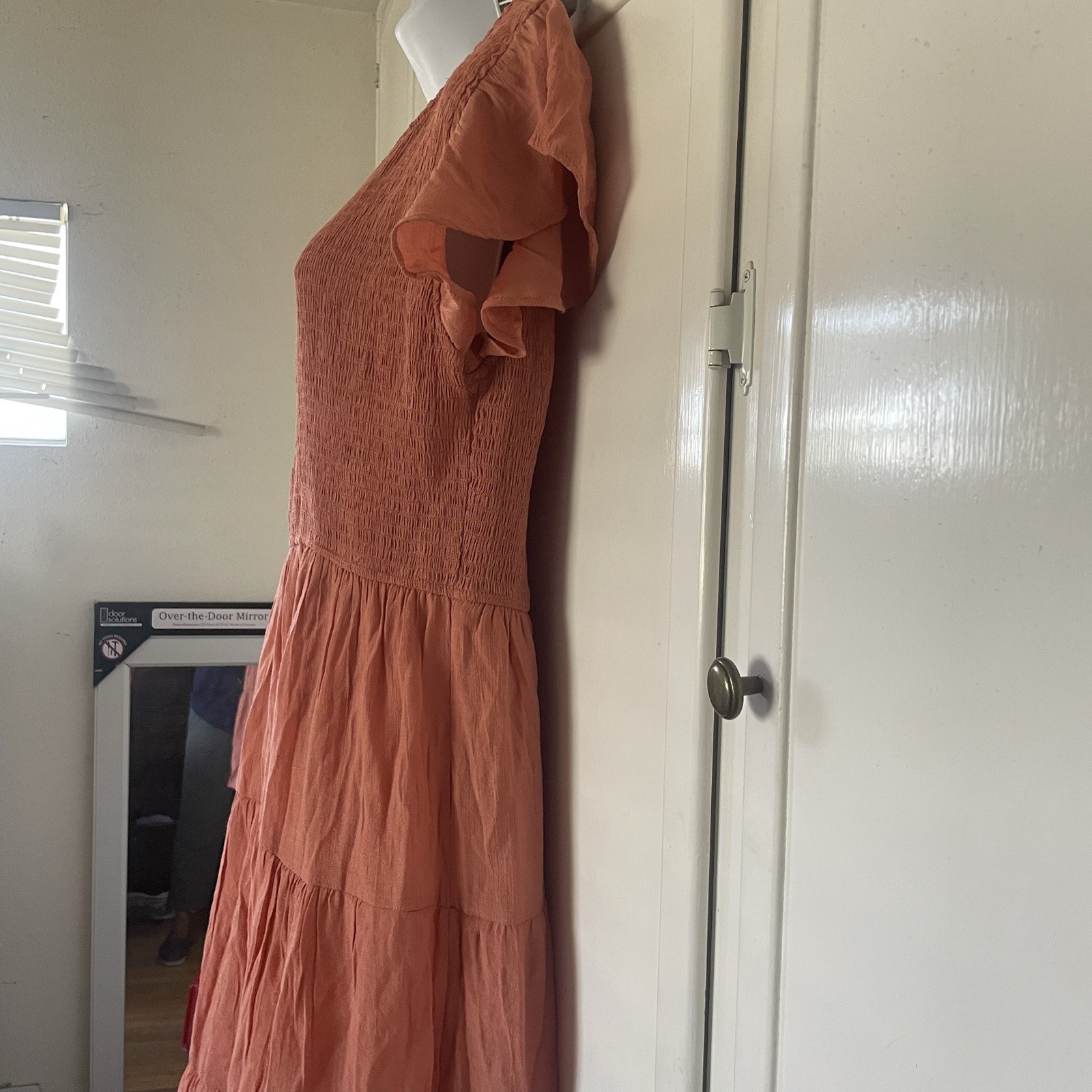 Perch by Blu Pepper Rust Smocked Stretch Ruffle Flutter Sleeve Midi Dress 2XL