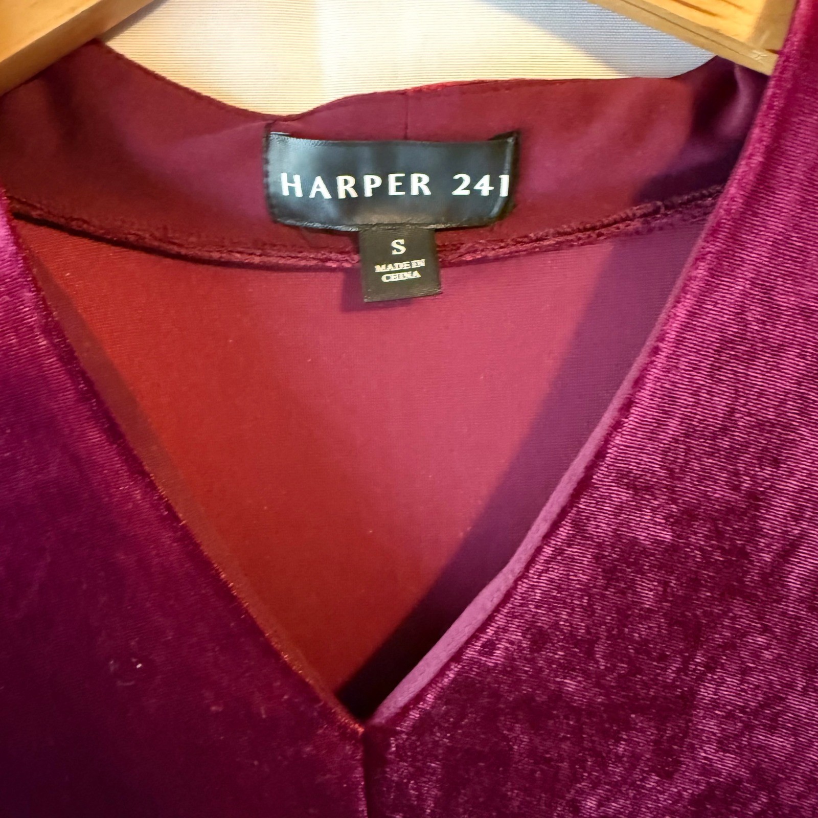 Harper 241 Velvet Tiered V Neck Long Sleeve Mini Dress Burgundy Size S