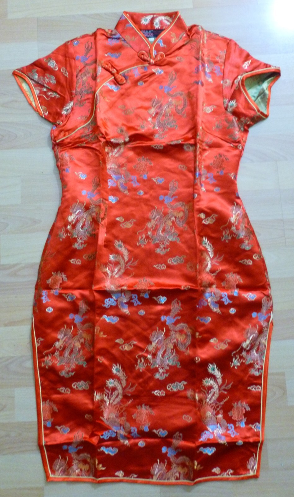 Women’s Cheongsam Long Dress Short Sleeve Chinese Retro Style Dress Size XL New