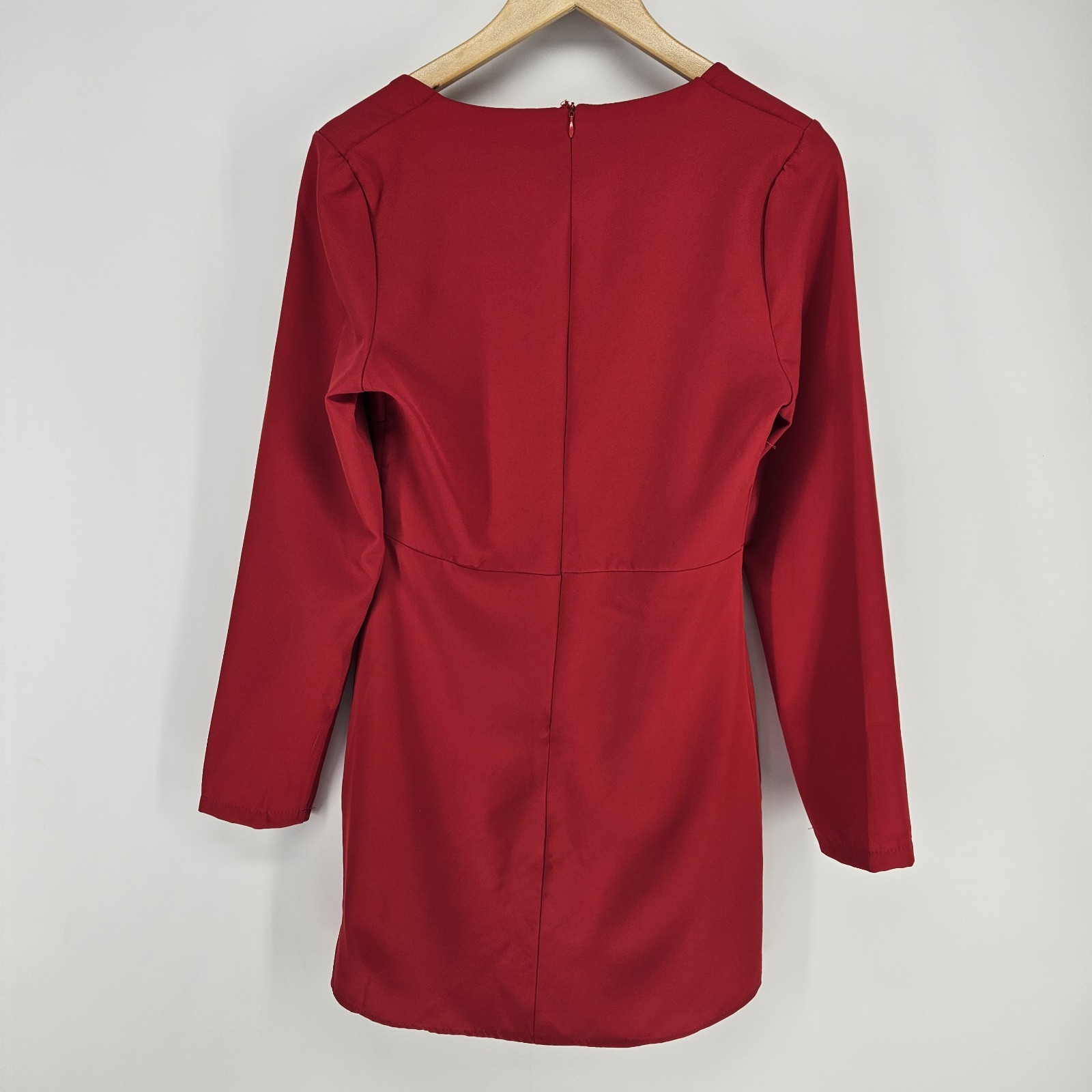 Mini Dress Womens Medium Red Rhinestone Beaded Square Neck Long Sleeve Party