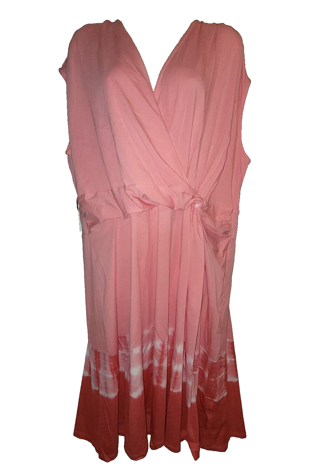 LANDS END 2X Wrap Front Fit & Flare Dress Coral Pink Tie Dye Sundress Surplice