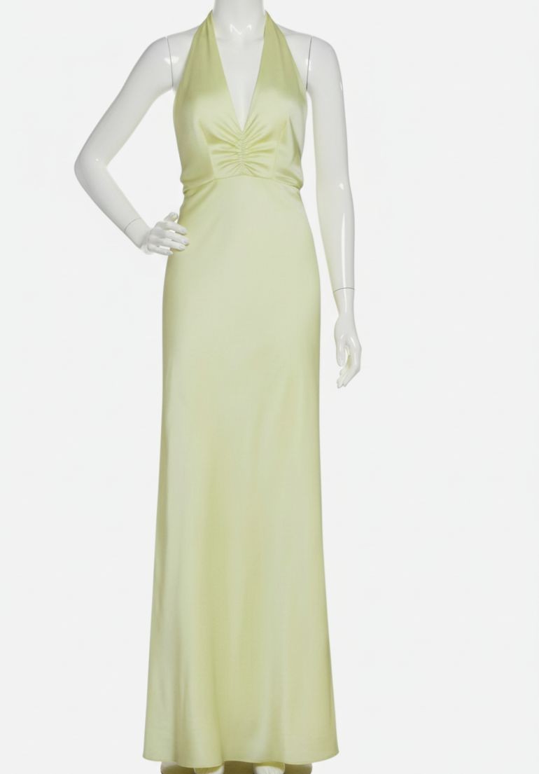 The Bar Women’s Yellow Grayson Rose Silk Charmeuse Halter Gown Dress Size 14