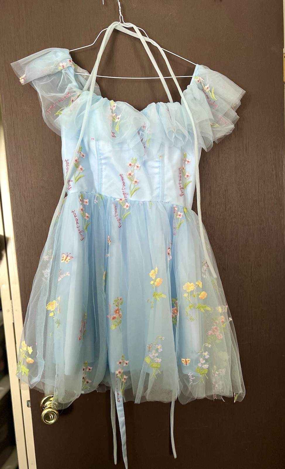 Women’s Size 6 Blue Tulle Princess/Fairy Dress, Floral Embroidered Lace-Up Back
