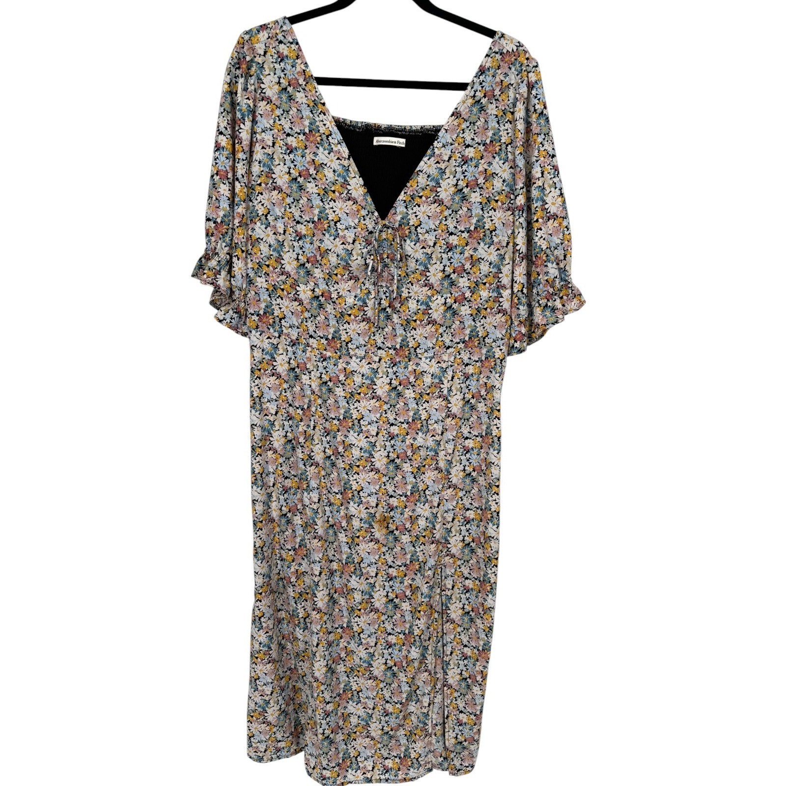 Abercrombie & Fitch Cinched Tie Front Floral Midi Dress Size XL Cottagecore Boho