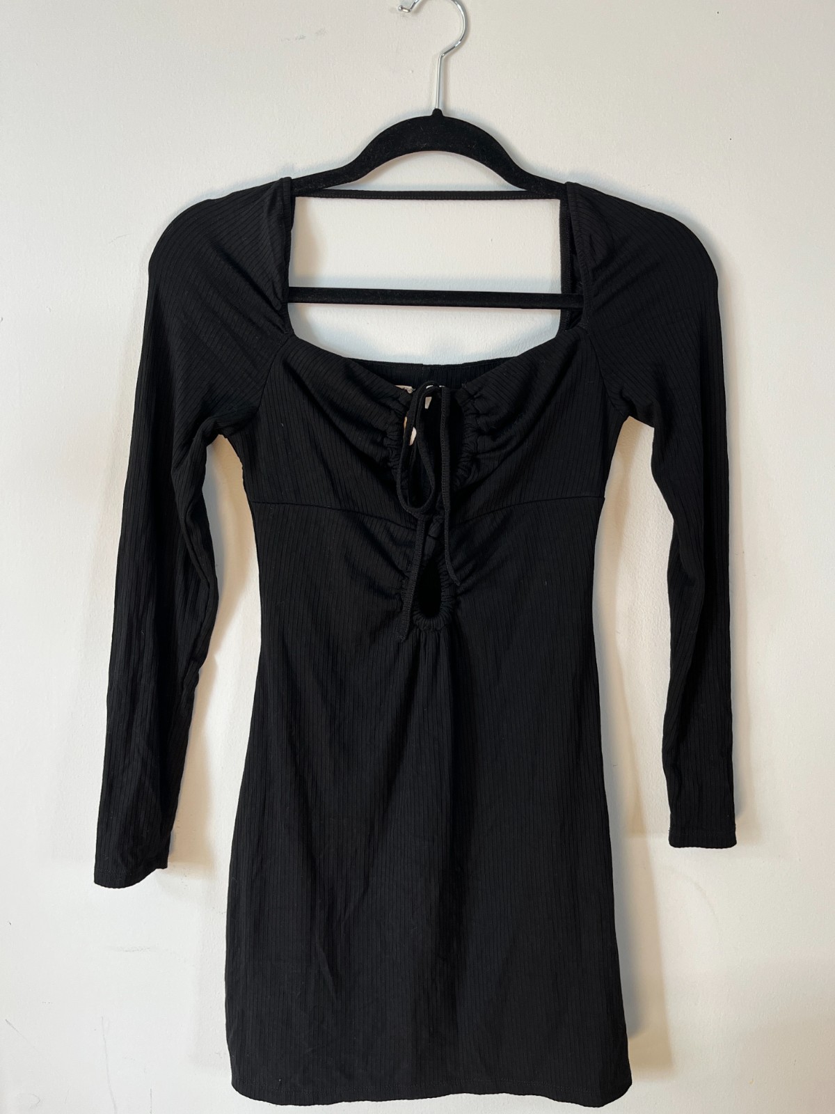 Dolan Whimsigoth Fairy Grunge Black Ribbed Drawstring Dress Sz: XXS Stretchy