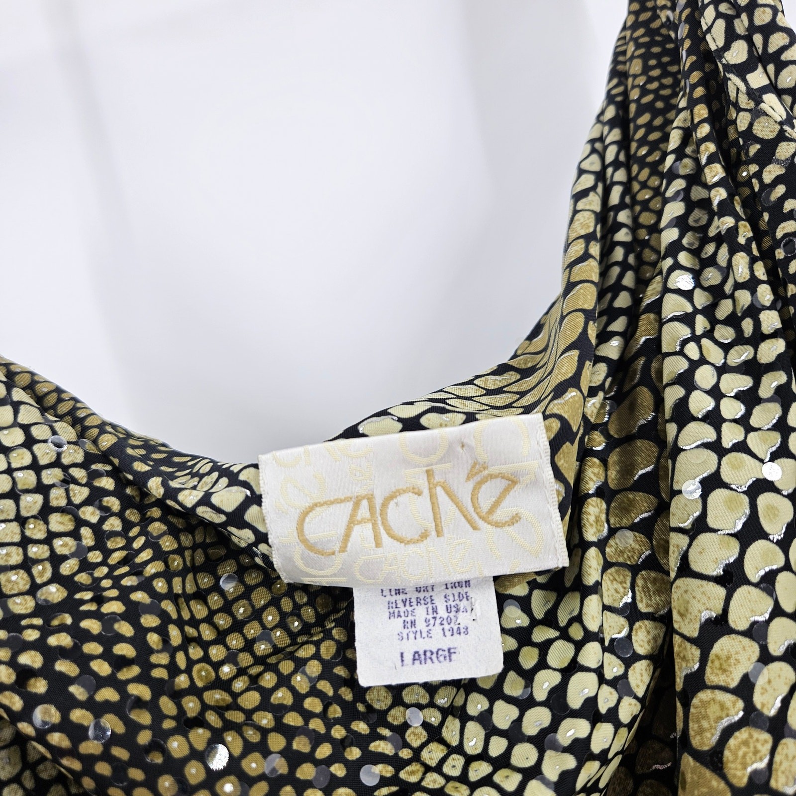 Vintage Cache Dress Green Snakeskin Print One shoulder Asymmetrical y2K Size L