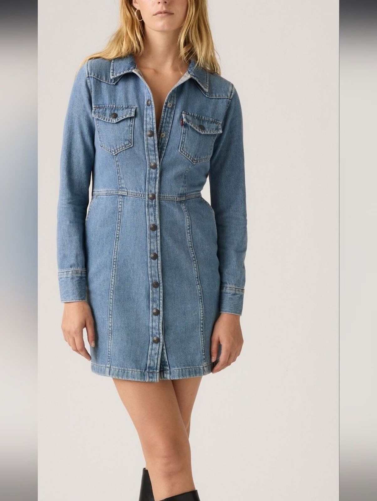 Levi’s Medium Blue Denim Button-Front Shirt Mini Dress