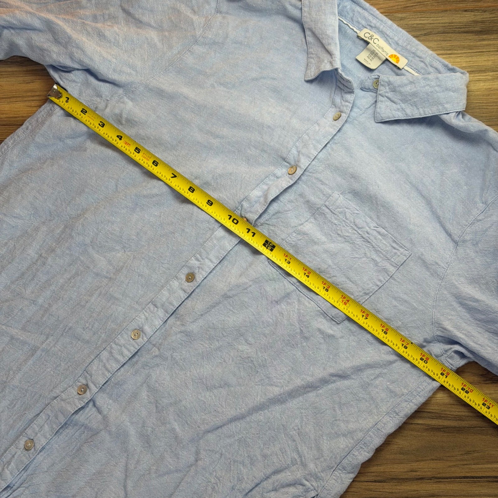 C&C California Linen Button Down Shirt Dress XL Roll Tab Sleeve Fisherman Beach