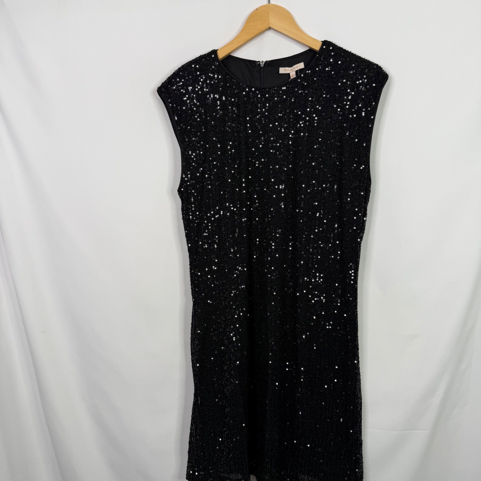 Skies Are Blue Womens Black Sequin Sleeveless Shift Dress Size L NWT