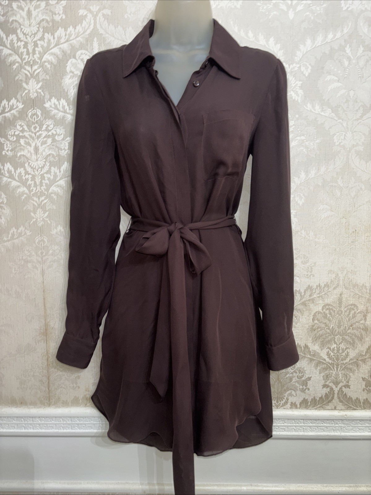 Haute Hippie 100% Silk Long Sleeve Button Front Shirt Dress Size S