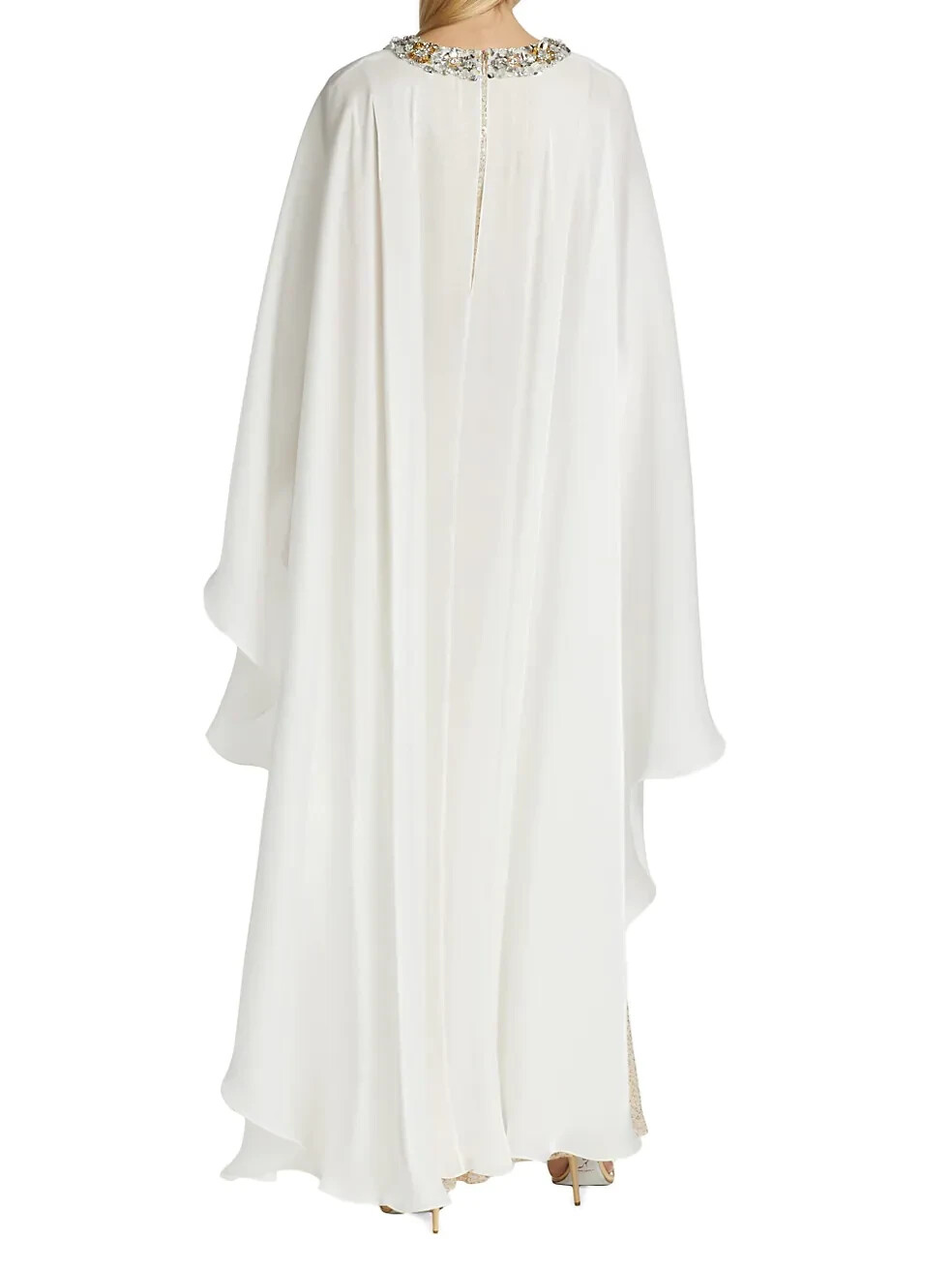 Badgley Mischka Sequined Cape Dress Gold sz 0 Modest $1300 NWT OSCAR GALA MOB