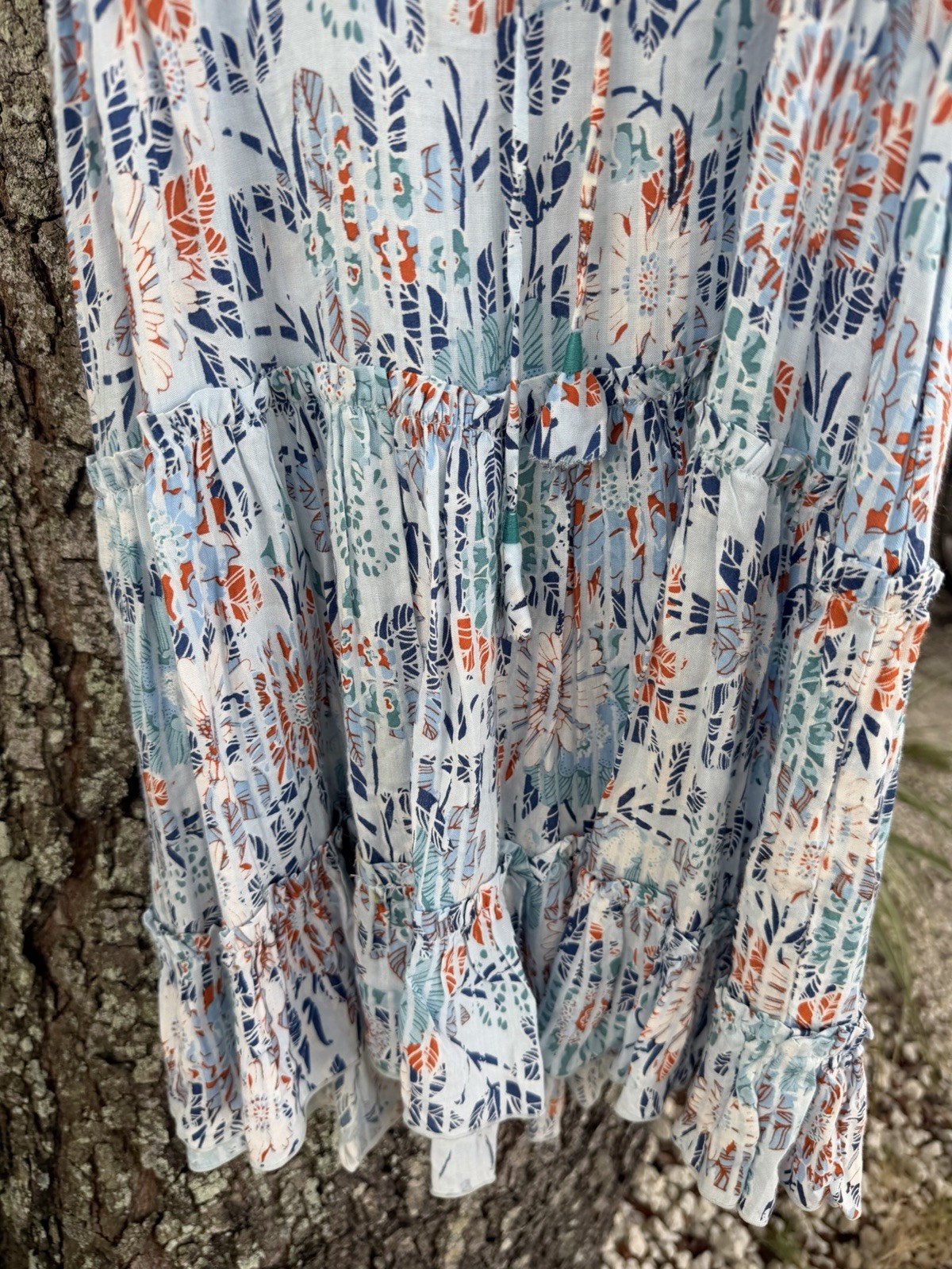 Poupette St Barth Clara Mini Dress blue/white Boho chic, tassels XS/S