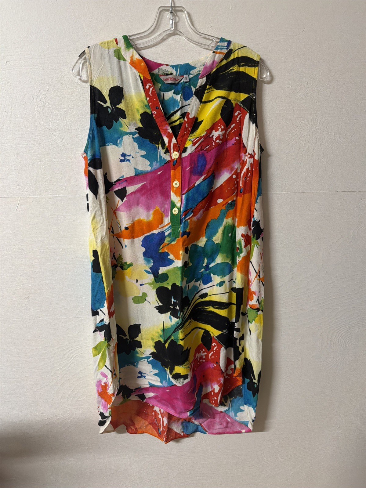 Jan’s World Floral Tropical Vacation Midi Dress Button Size S Beach Cover Up