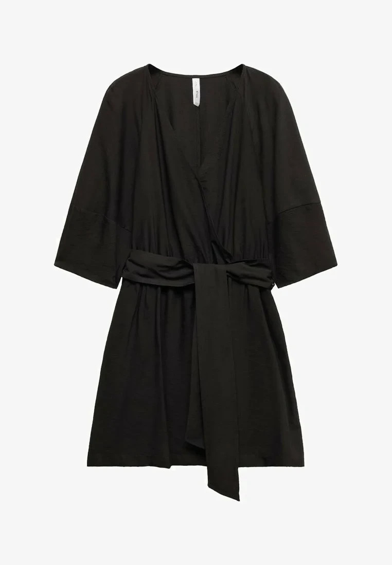 Black bow wrap belted half-sleeve short viscose dress Mango 10 BNWT £35.99