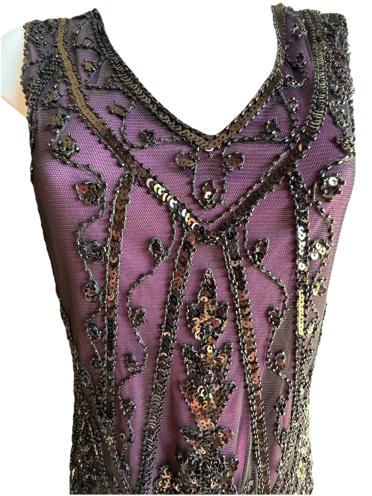 PrettyGuide Sequin Fringe Cocktail Midi Dress Size L Gatsby Glam Flapper Purple
