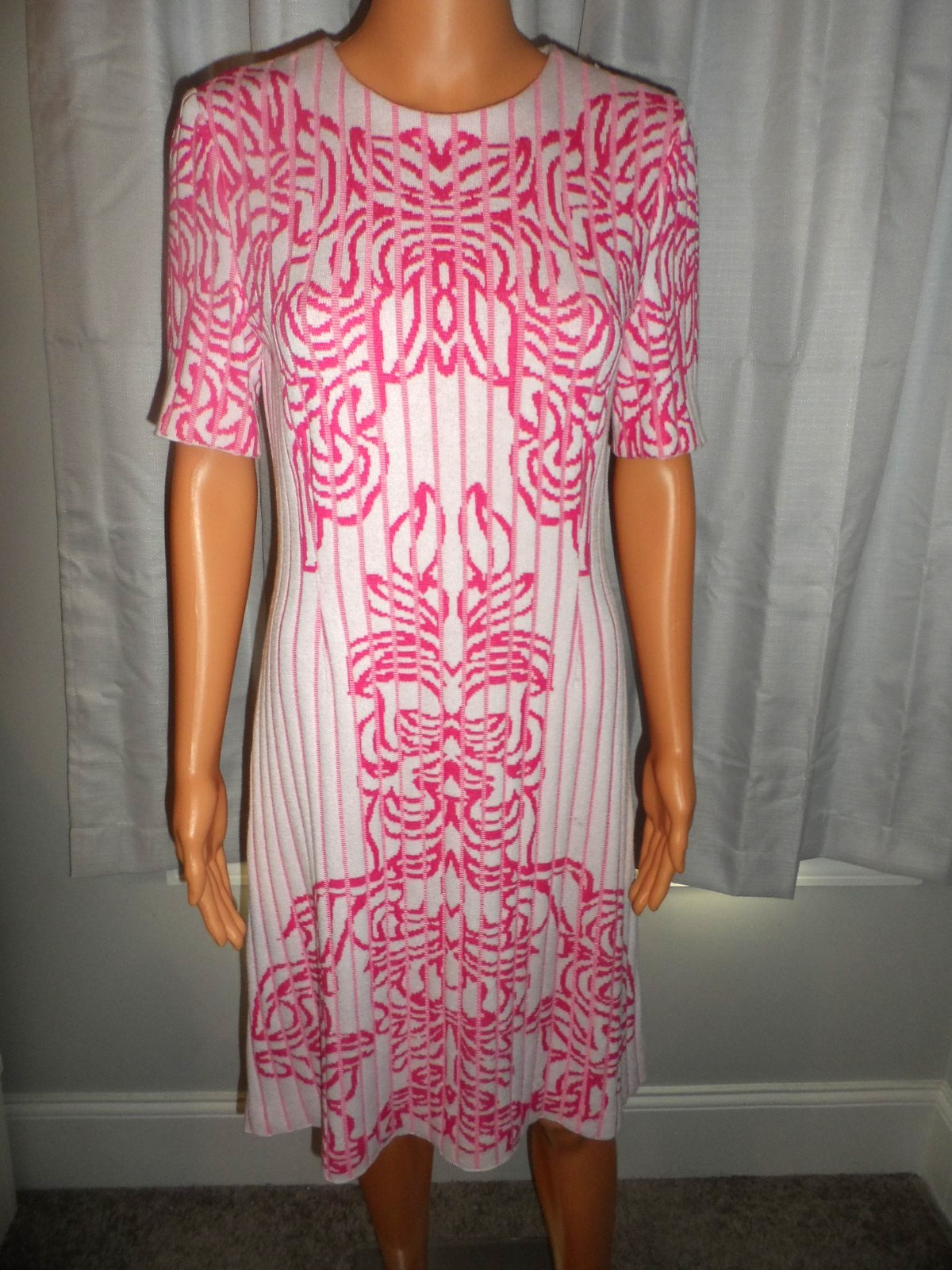 Beautiful Ming Wang size M pink white floral short sleeve dress women NWT