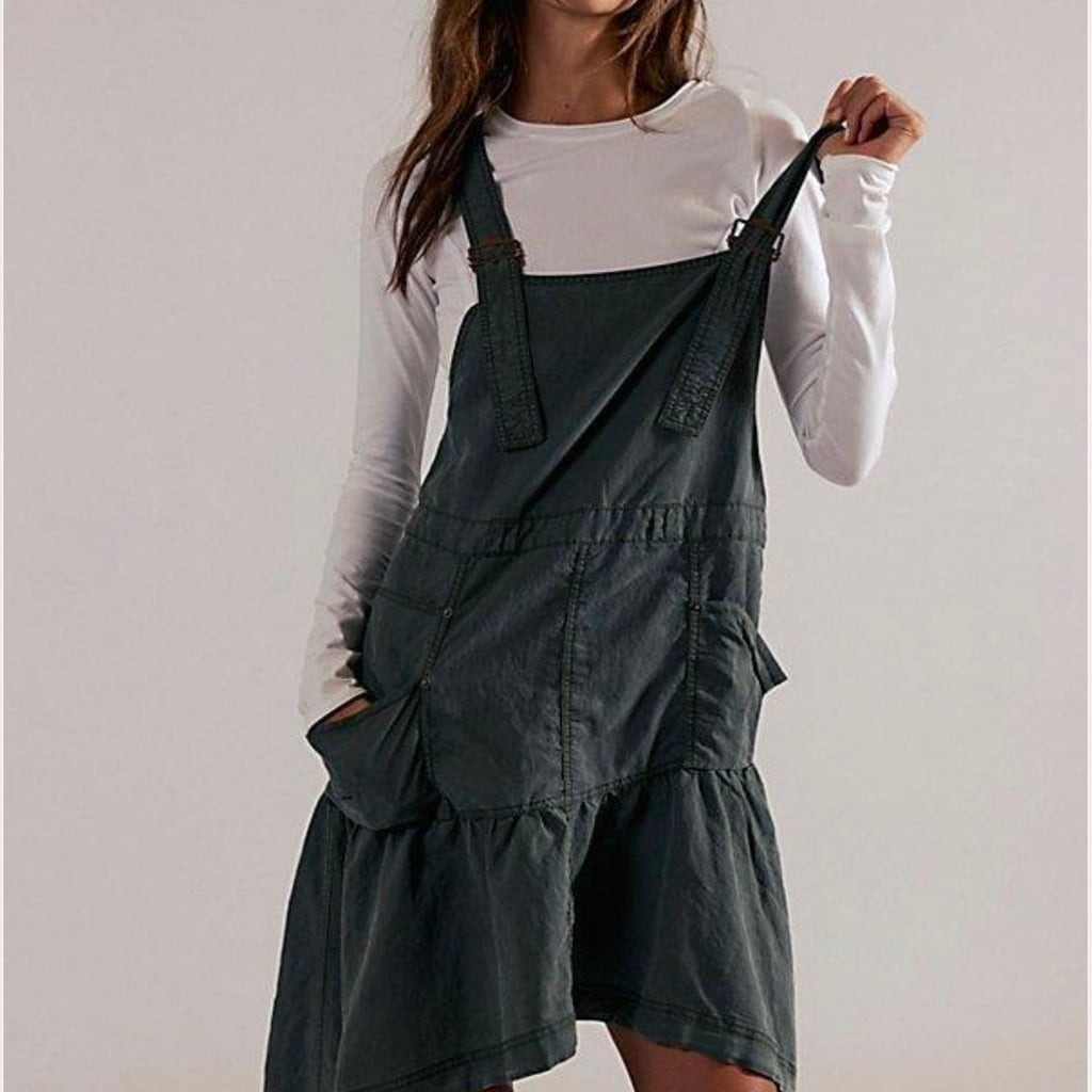 Free People Harper Skirtall Utility Overall Dress in Olive