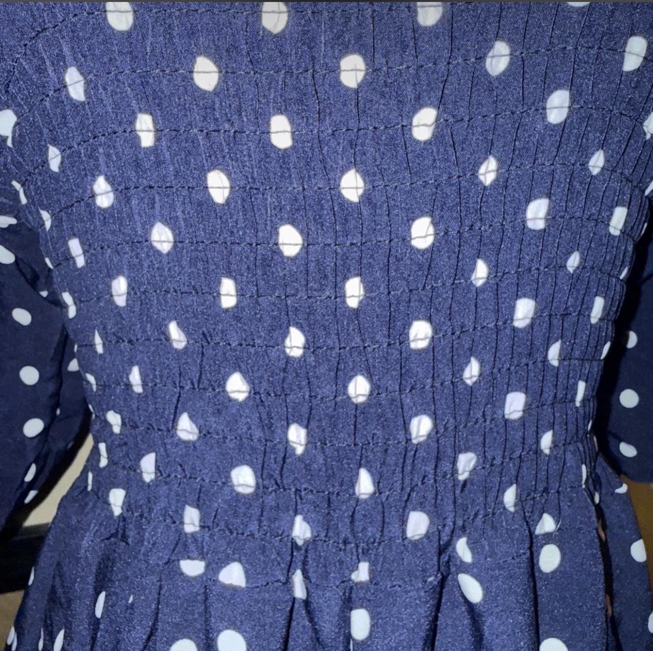 Polka Dot Navy & White Jumper Ruched Waist Tie Back Size Small To Medium