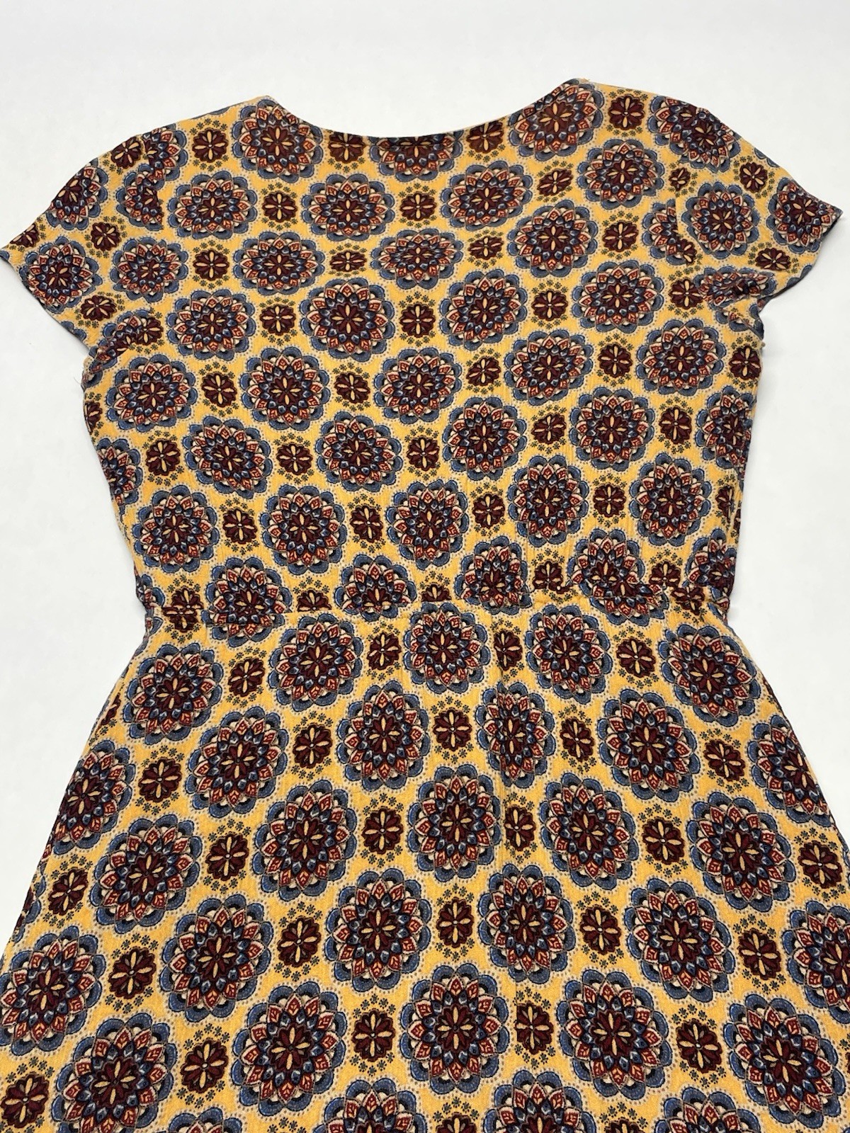 Golden Yellow Metallic Embroidered Mandala Dress Sz S Boho Funky Artsy Festival
