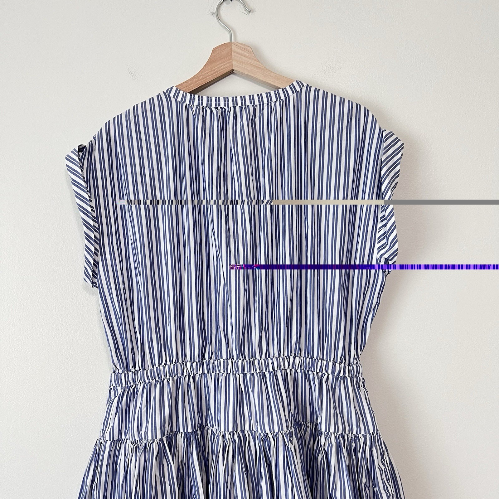 J.Crew Striped Cotton Poplin Drop Waist Midi Dress Size Large Blue White Pockets