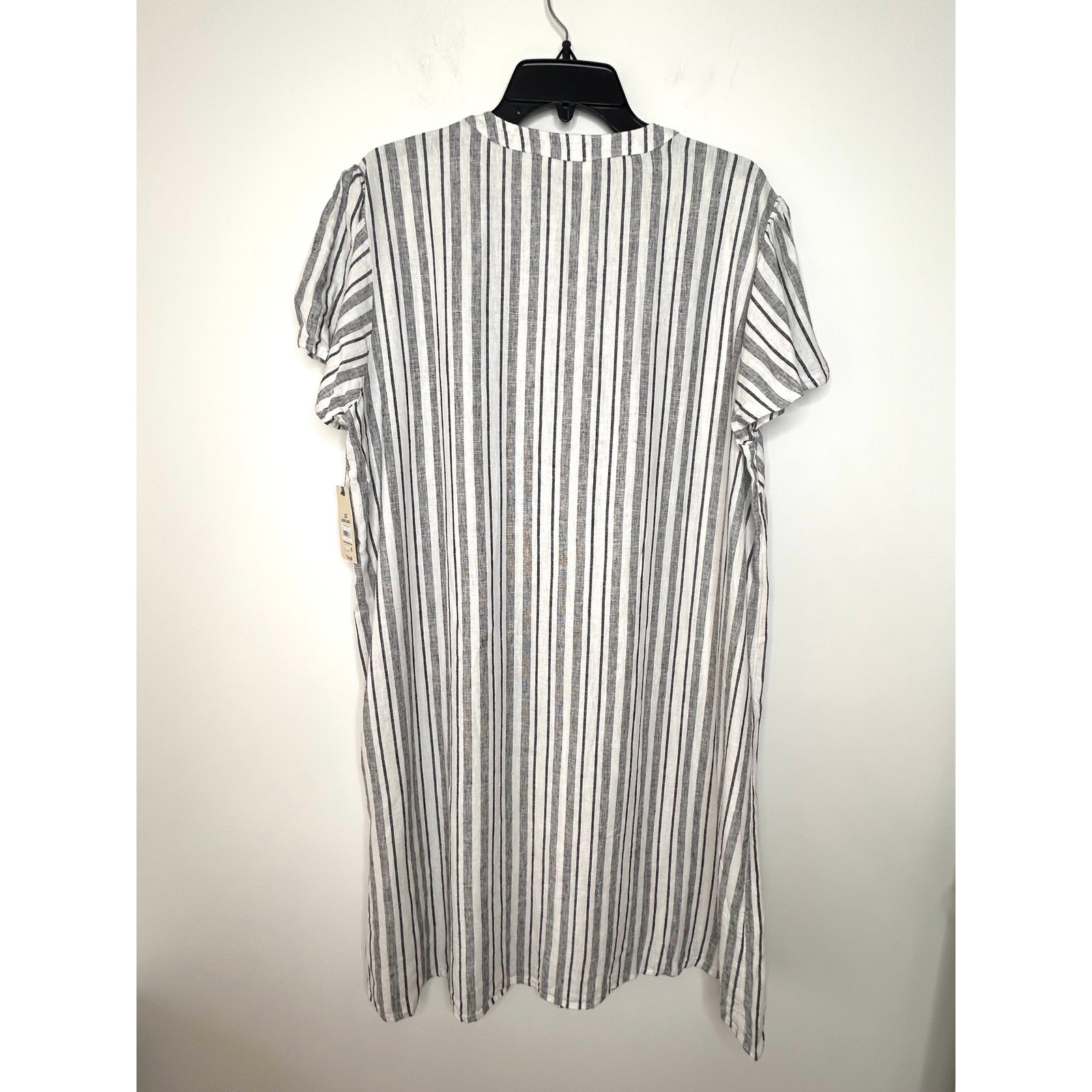 Terra&Sky Linen Blend Striped Shift Dress 1X Flutter Sleeve Beach Resort Neutral