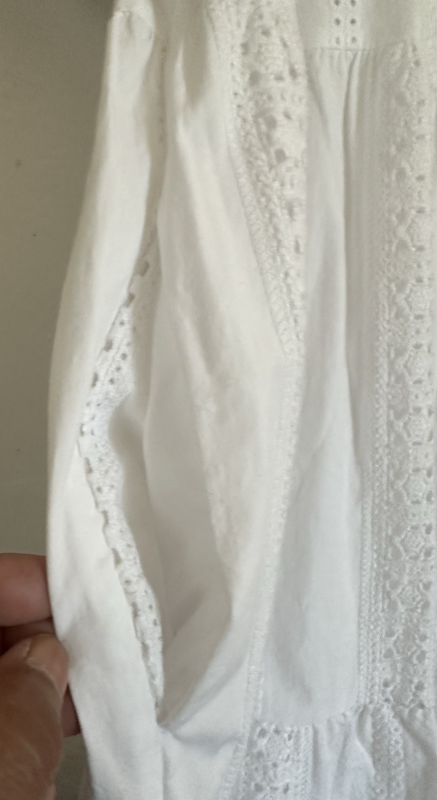 Time and Tru White V-Neck Puff Sleeve Eyelet Cotton Dress Pockets XL 16-18