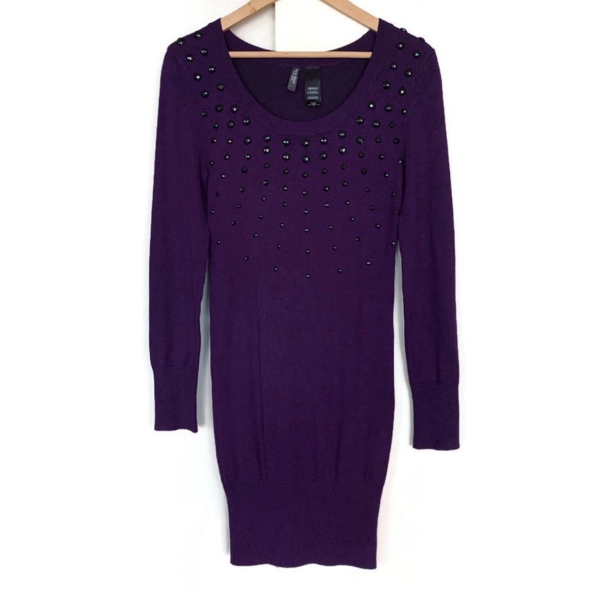 Bisou Bisou XS Purple Jewel Tone Embellished Sweater Dress Y2K Party Glam Knit