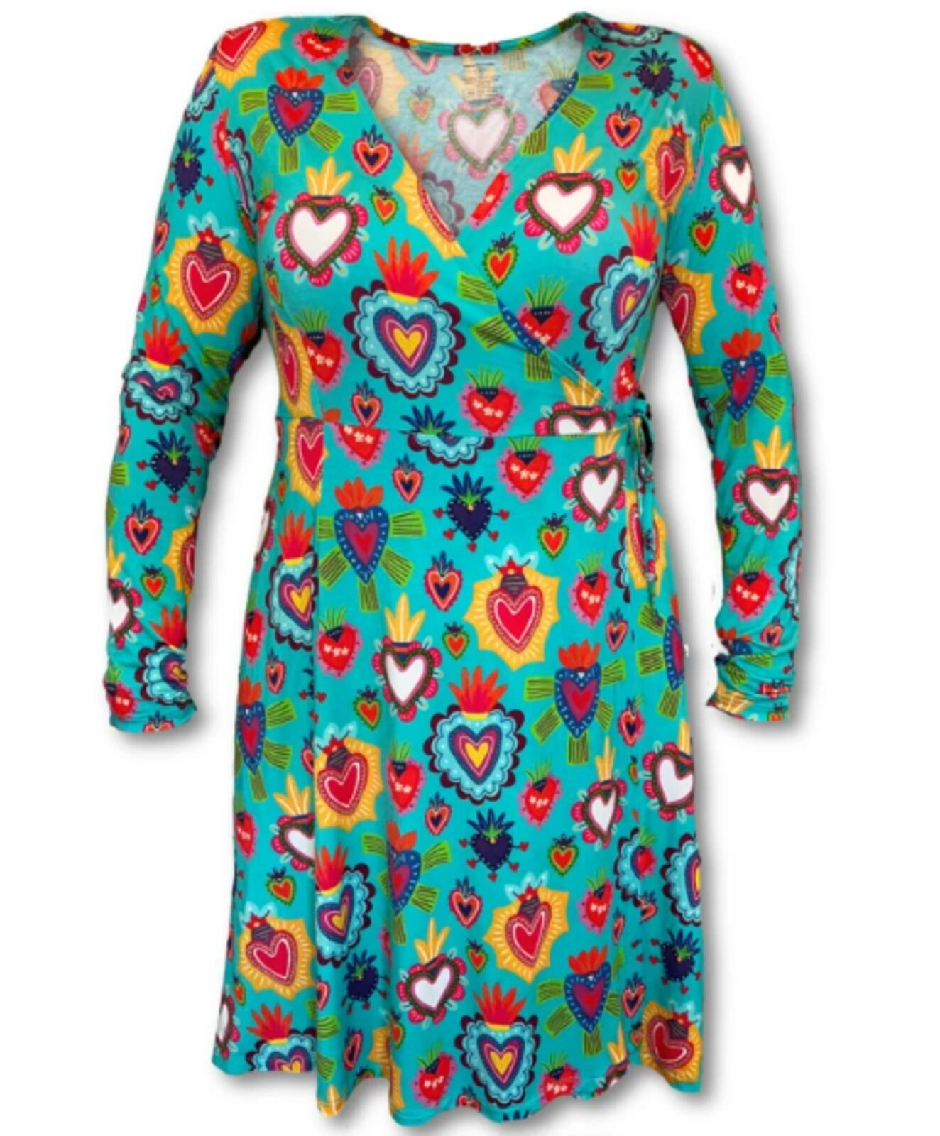 Muse Threads Big Humans Milagro Hearts Midi Wrap Dress Women’s Large Bamboo Teal
