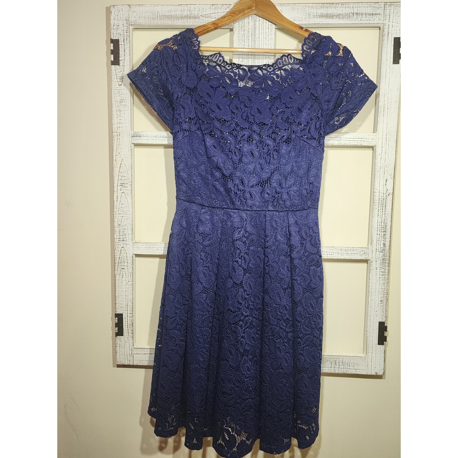 Missmay Retro Gorgeous City Navy Blue Floral Lace Fit and Flare Dress Size M