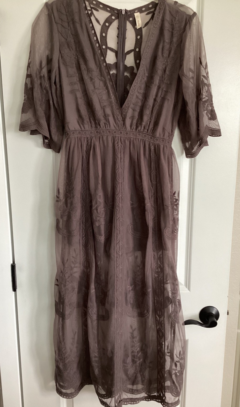 Wishlist Women’s Sz M PurpleMaxi Romper Dress Sheer Embroidered BohoChic Wedding