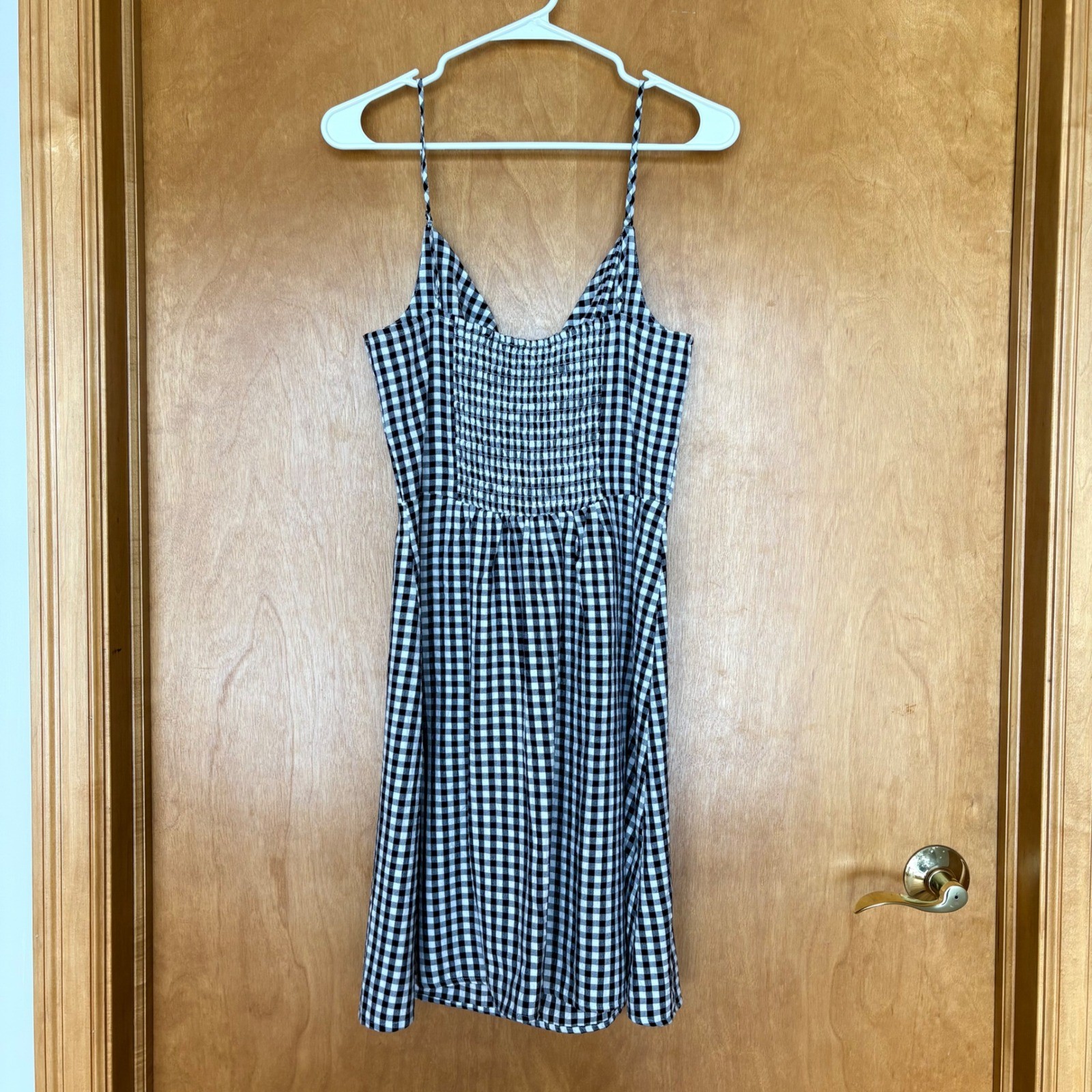 LOFT navy White Gingham Twist Front Spaghetti Strap Dress Size 6