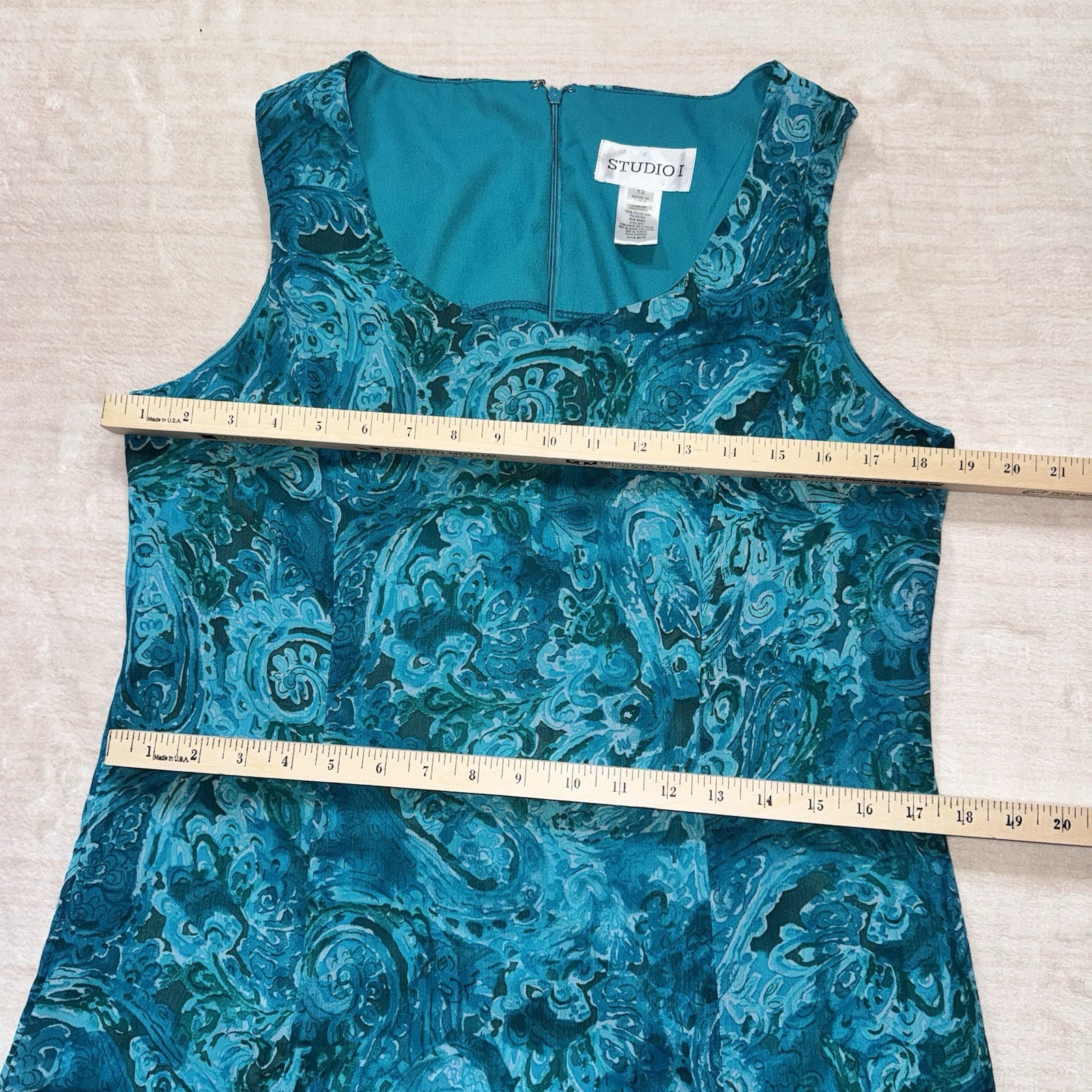 Studio I 2 Pc Dress Jacket Set Size 12 Teal Paisley Maxi Dress Formal