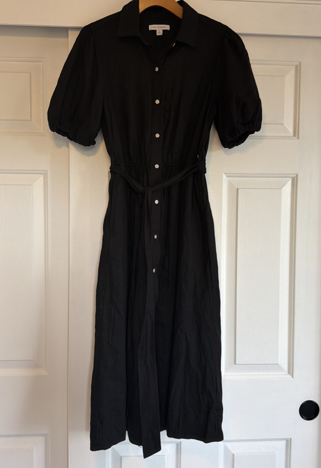 Free Assembly Black Shirt Dress Button Down Collar Linen Nursing S Belt