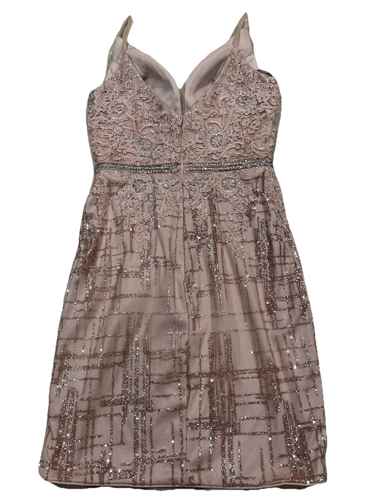 Dancing Queen Spaghetti Strap Glitter Dress Lined Rose Gold Prom Wedding Size S