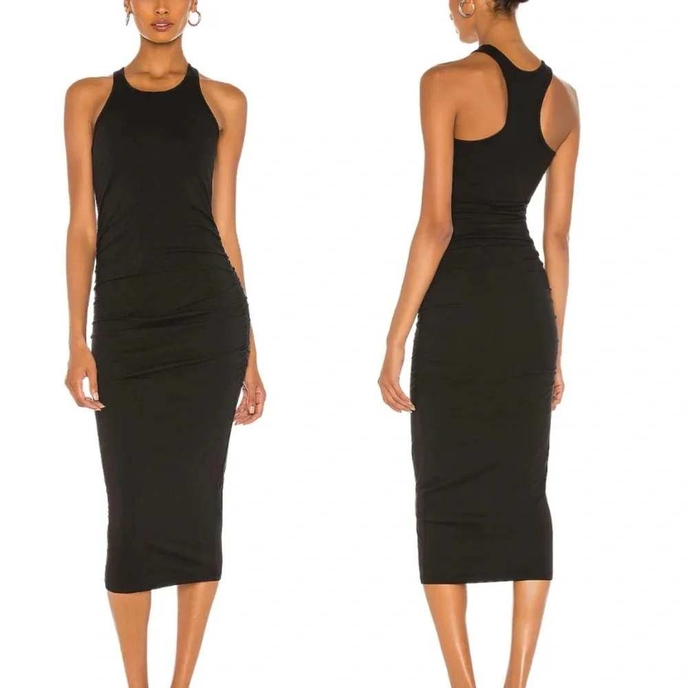 Michael Stars Vivian Halter Midi Dress NWT L Black Ruched Racerback Cotton Lycra