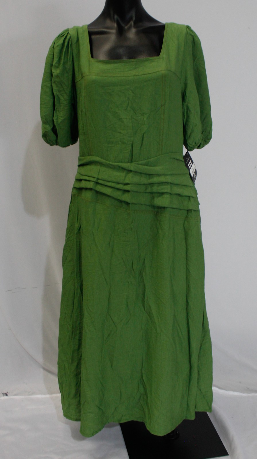 Gloss Women’s Pleated Waist Puff Sleeve Maxi Dress MS7 Green Medium NWT