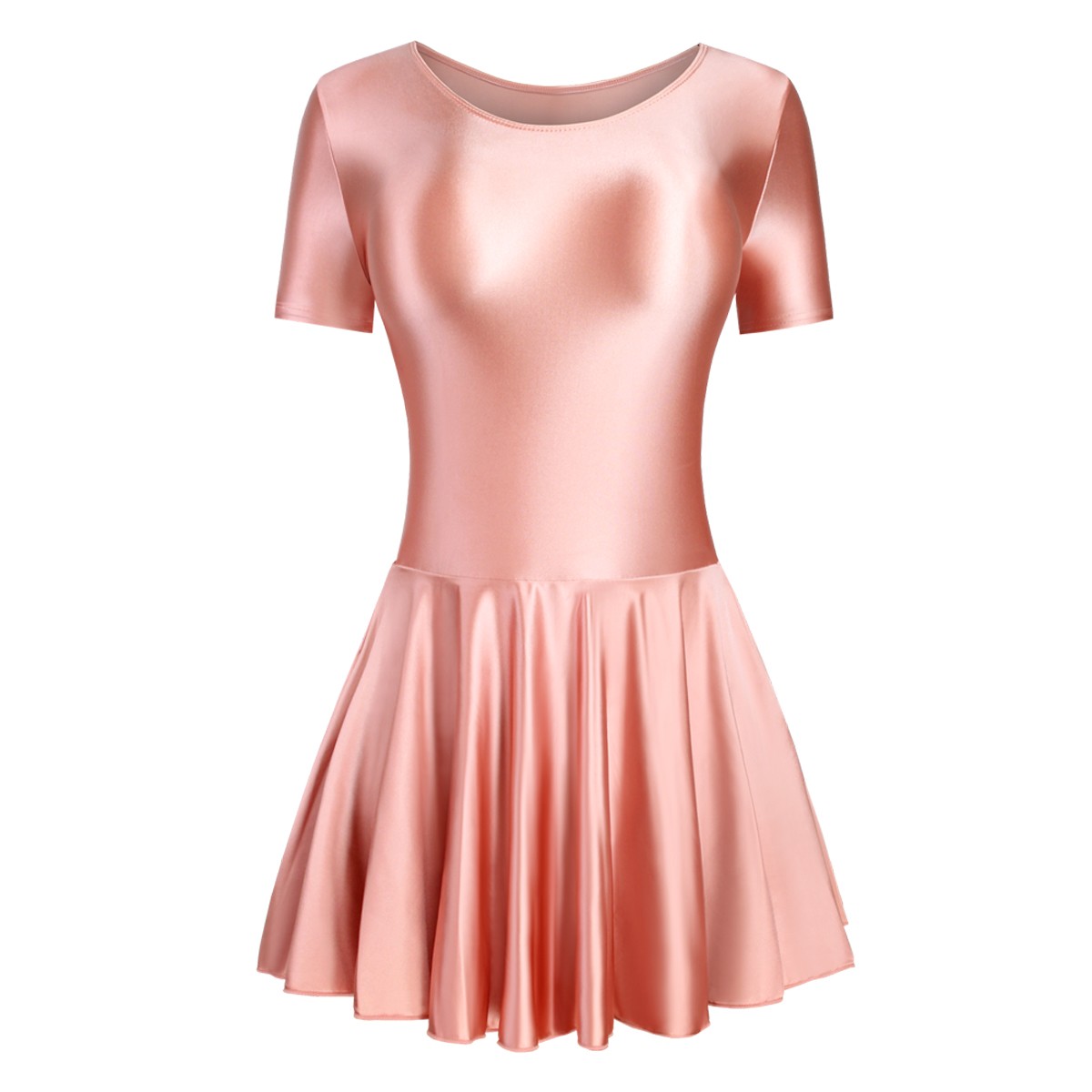Women Glitter Spandex Elastic Yoga Dance Fitness Dress Shortsleeve Ballet Skirts
