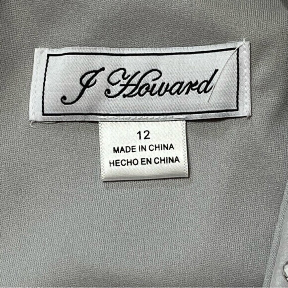 J Howard Silver Beaded Neckline Chiffon Overlay Lace Dress Size 12 NWT Flawed