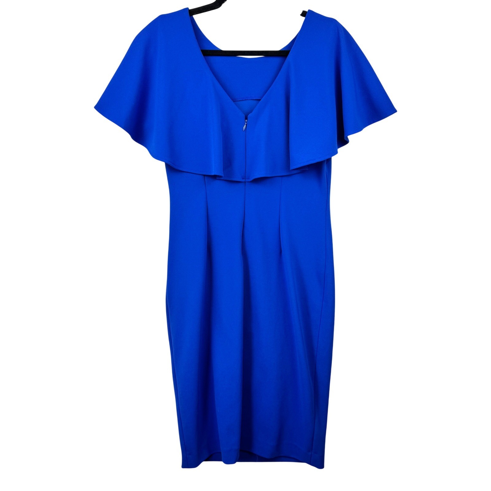 Calvin Klein Ruffle Cape Sleeve Sheath Dress Women 8 Blue Cocktail Wedding