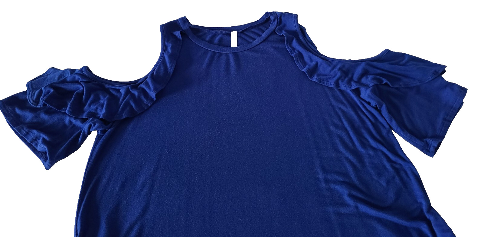 ACTING PRO Womens Cold Shoulder Shift Dress SIZE M Short Sleeve Crew Neck Blue