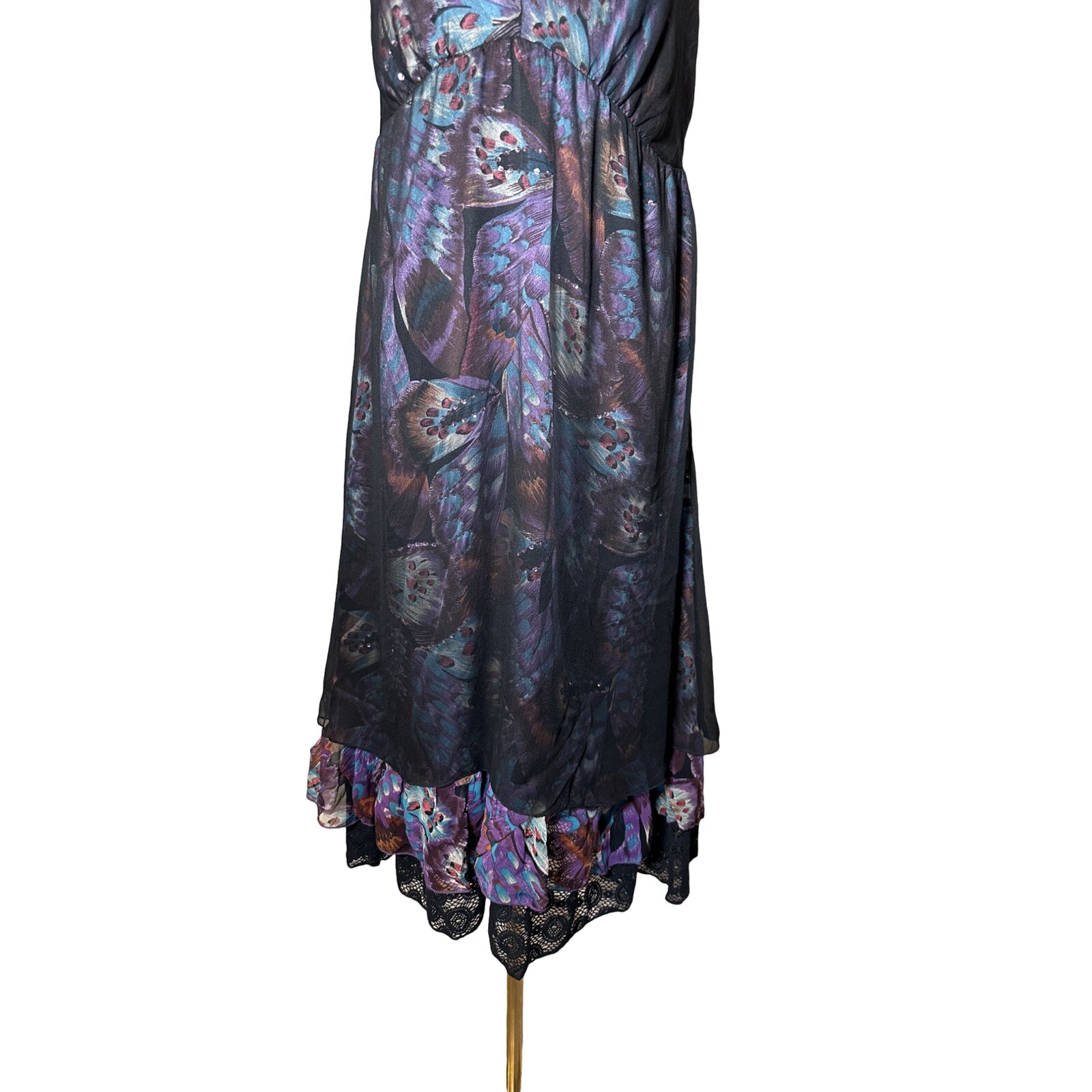 Whimsygoth Hale Bob Ruffled Hem 100% Silk Overlay Size m, Fits Large No Stretch