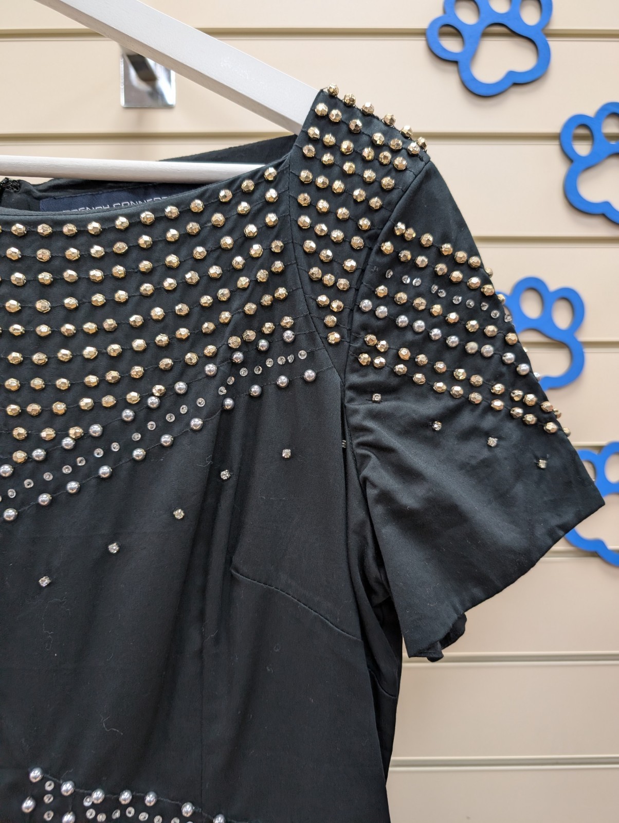 French Connection Black Studded Embellished Dress Size 14 Party Evening Cocktail