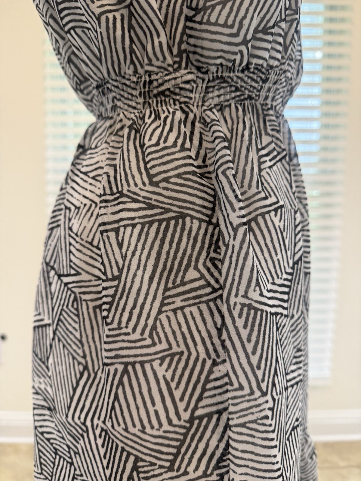 Moda International Geometric Print Ruffle Sundress in Black/White SizeXs
