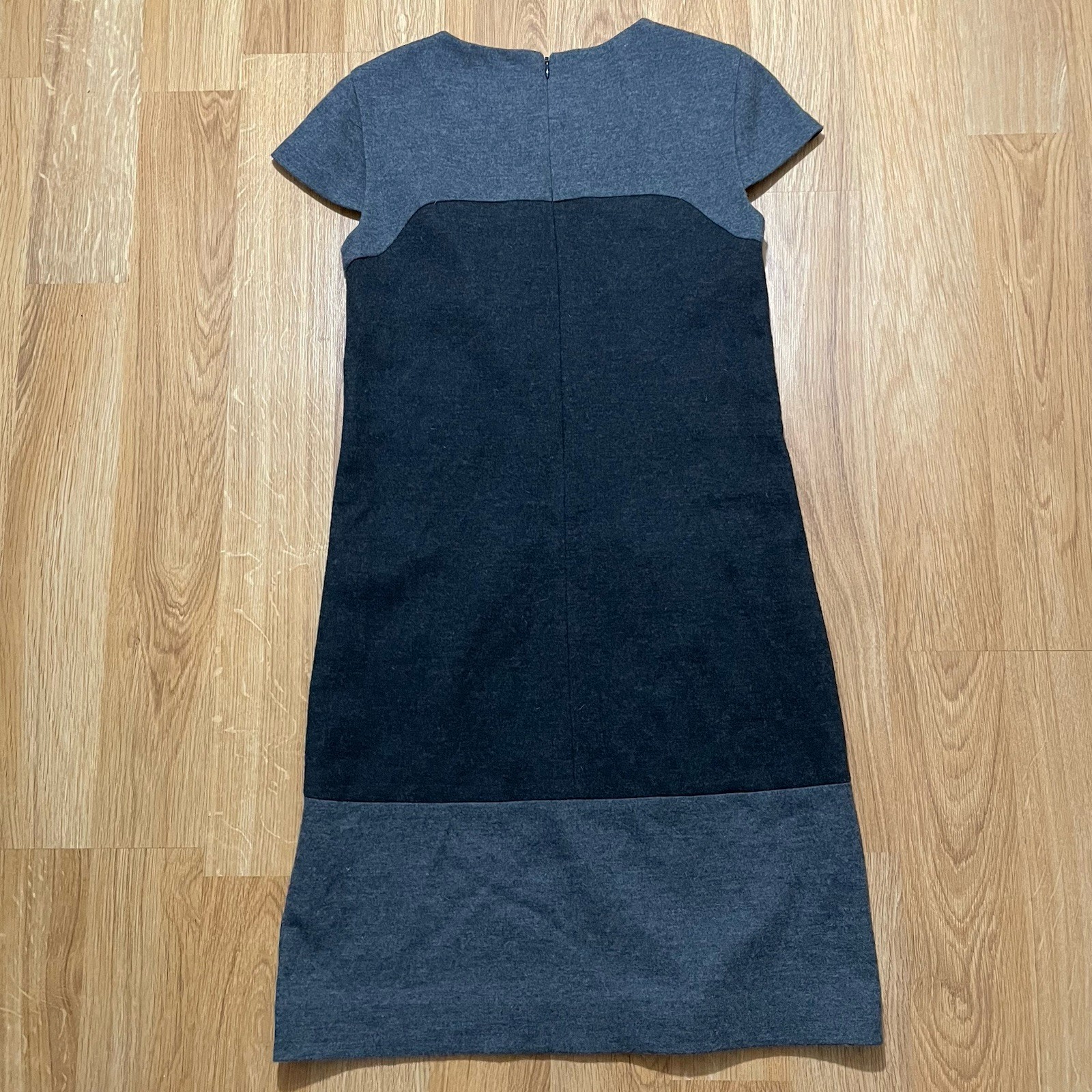 Vince Wool Shift Grey Black Color Block Dress 2 Pockets Casual Elegant Goth Chic