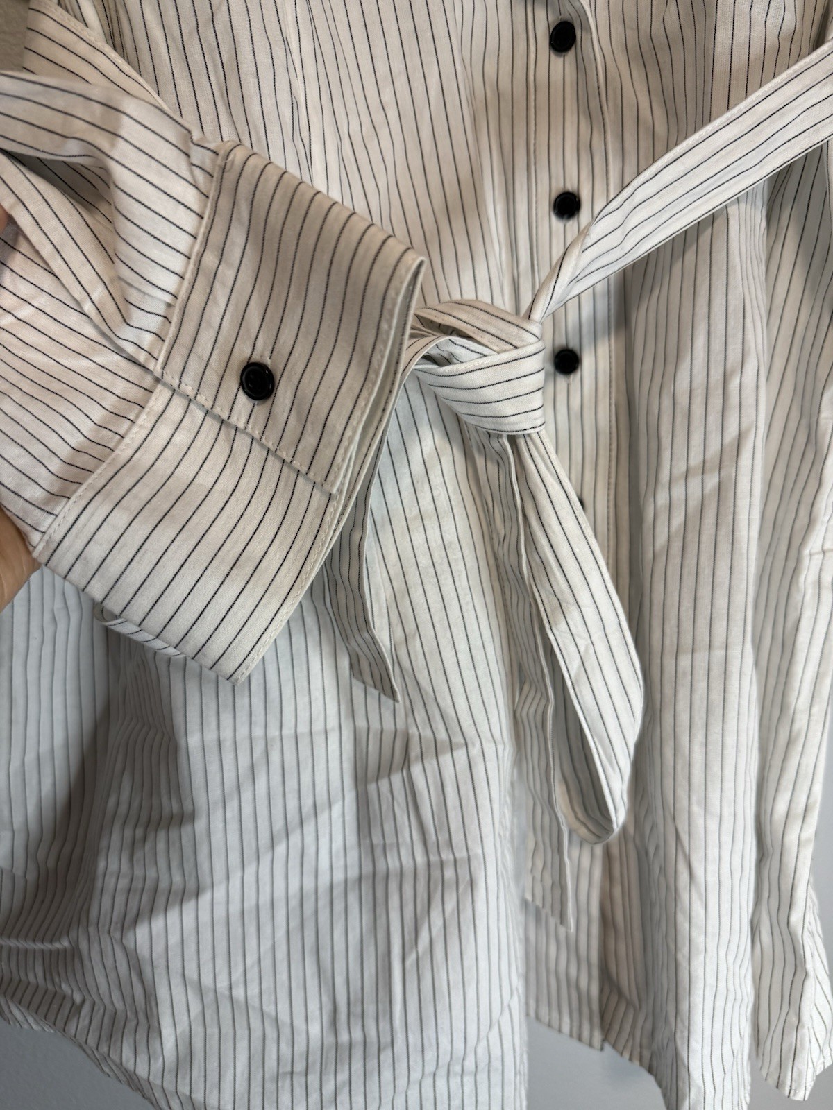Fashion Bug 1X Plus White Black Striped Long Sleeve Shirt Dress Button Tie Waist
