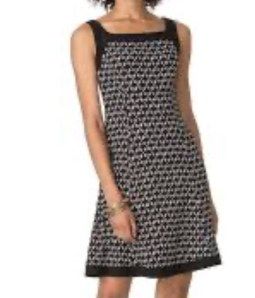 Chaps Dress Black White L Large A Line Stretch Washable Square Neck Sleeveless