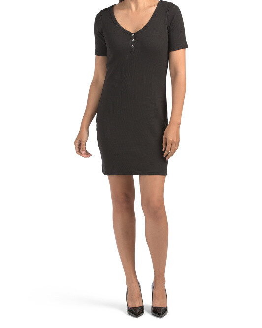 Alternative Apparel Womens Dress sz M new Black Ribbed Knit Henley Stretch w72