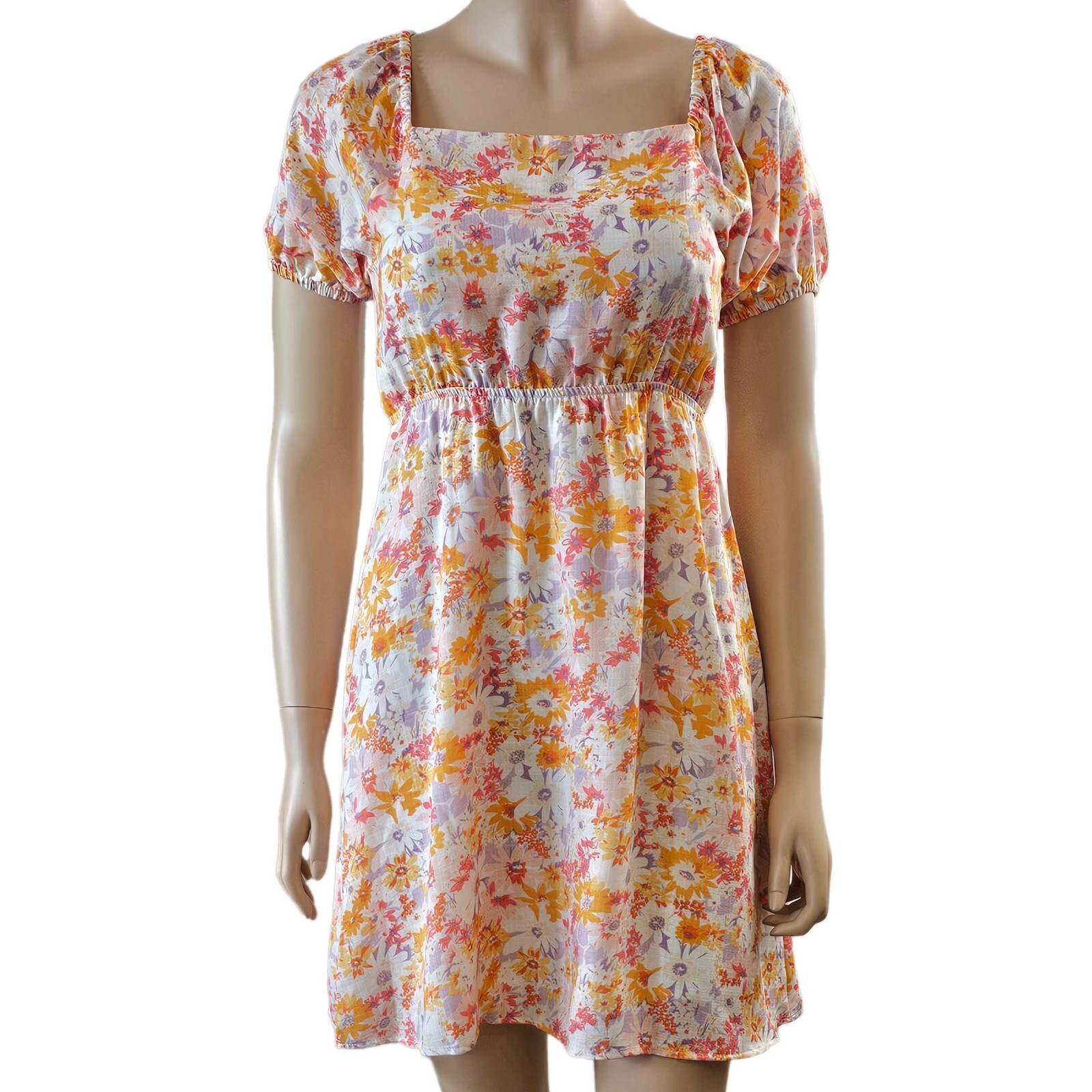 Gilli Puff Sleeve Dress Square Neckline Open Back Tie Detail NWT floral